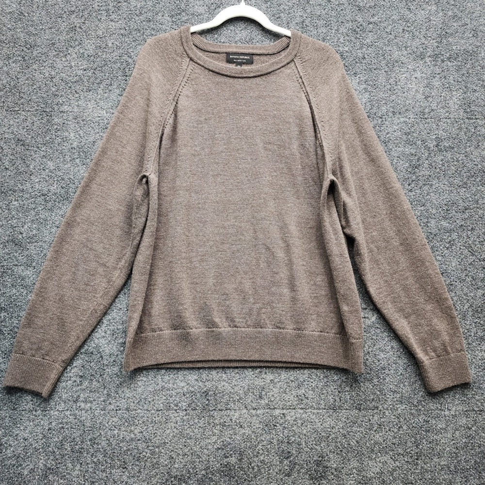 Banana Republic Men's 100% Merino Wool Crewneck Raglan Sweater Brown XL Preppy